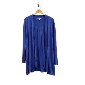 J Jill Open Front Cardigan Back Pleat Blue Plus Size 3X Linen Blend